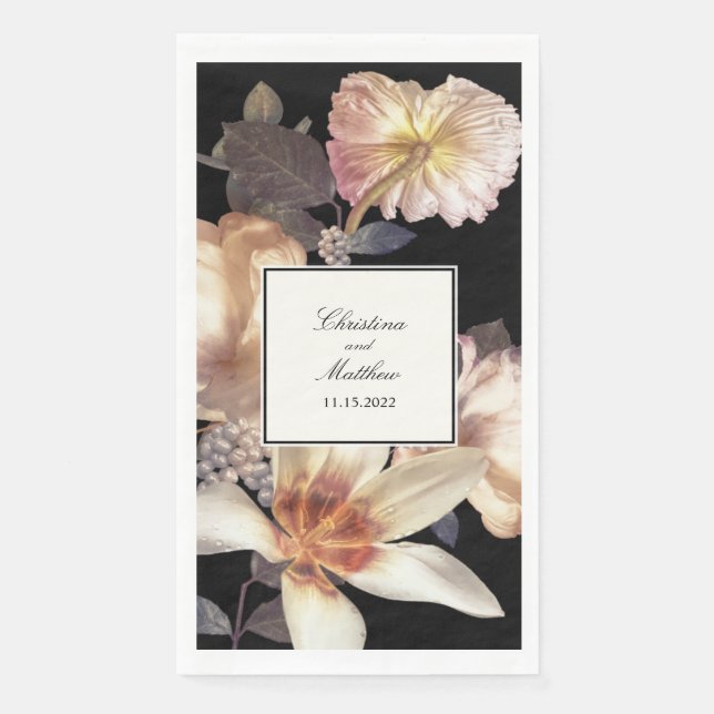 Rich Moody Floral Elegant Wedding Paper Guest Towels (Front)