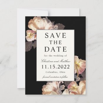 Rich Moody Floral Save The Date With Photo On Back by DancingPelican at Zazzle