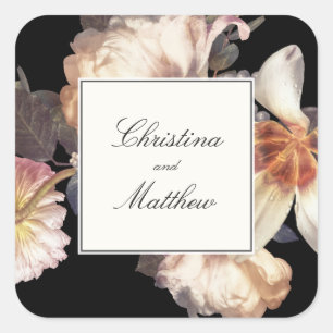 Rich Moody Floral Wedding Favor Sticker with Names