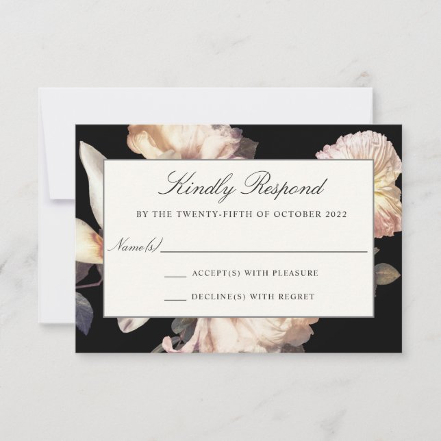 Rich Moody Floral Wedding RSVP Card (Front)