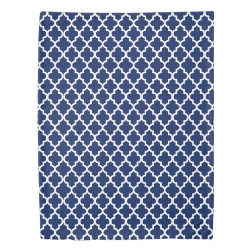 Rich Navy Blue and White Quatrefoil Pattern Duvet Cover