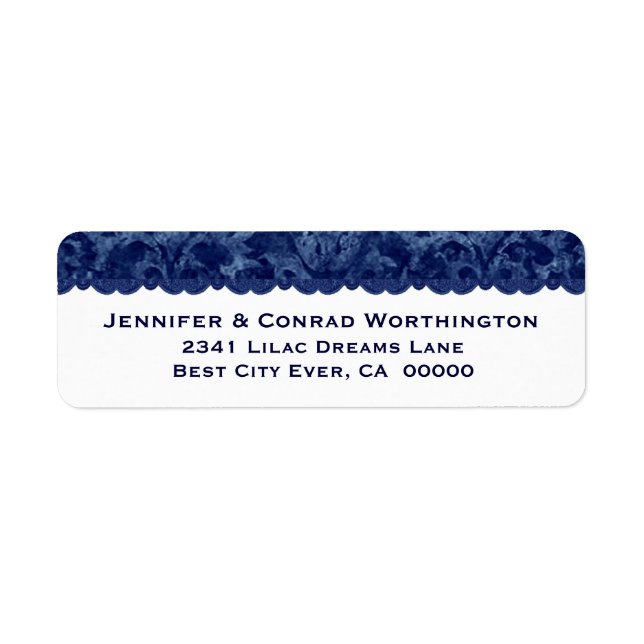 Rich Navy Blue Grunge Damask Wedding V03 Label (Front)