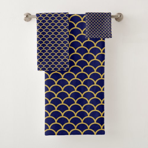 RICH NAVY GOLD MERMAID THEME BATHROOM TOWEL SET