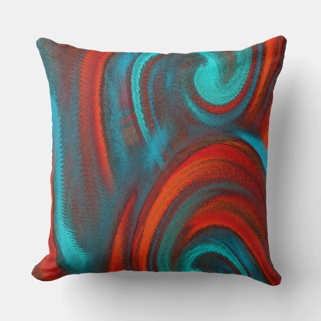Rich Orange Teal Mix Abstract Modern Throw Pillow (Front)