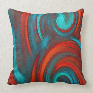 Rich Orange Teal Mix Abstract Modern Throw Pillow