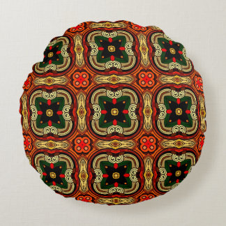 Rich pattern red,yellow and beige Boho Round Pillow