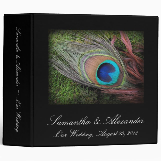 Rich Peacock Feather with Green Moss Binder (Front/Spine)