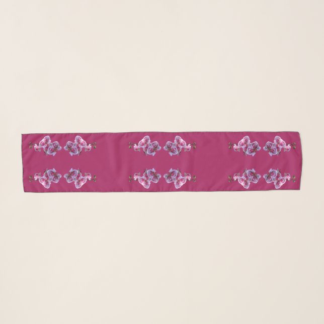 Rich Pink and Lavender Orchids Long Chiffon Scarf (Front (Horizontal))