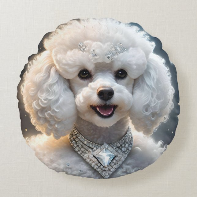 Rich Poodles Wear Diamonds, Round Pillow (Front)