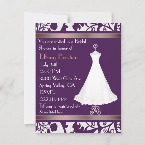 Rich Purple Damask Bridal Shower Invitation