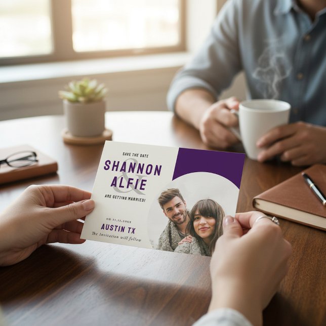 Rich Purple Typography photo Save The Date (Creator Uploaded)