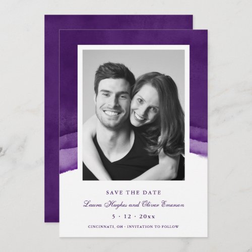 Rich Purple Watercolor Wedding Save the Date Cards