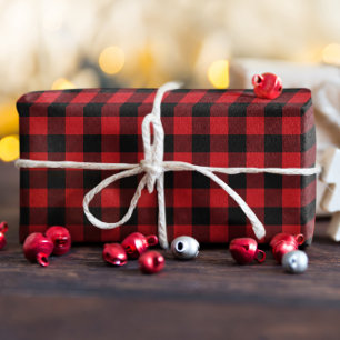 Rich Red and Black Buffalo Plaid Christmas Wrapping Paper Sheets