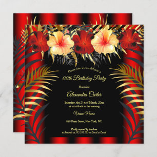 Rich Red Black Gold yellow Hibiscus Floral Party Invitation