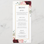 Rich Red Burgundy Blush Pink Floral Wedding Menu<br><div class="desc">Personalize this elegant timeless wedding menu with your own wording easily and quickly,  simply press the customise it button to further re-arrange and format the style and placement of the text.  Double sided. The Happy Cat Studio</div>