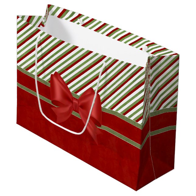 Rich Red Candy Stripes and Bow Large Gift Bag (Front Angled)