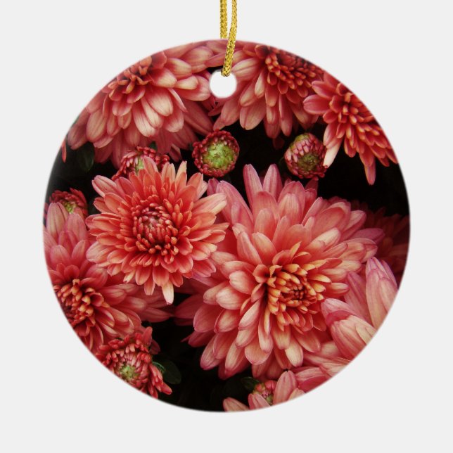 Rich Red Chrysanthemums Ceramic Ornament (Front)