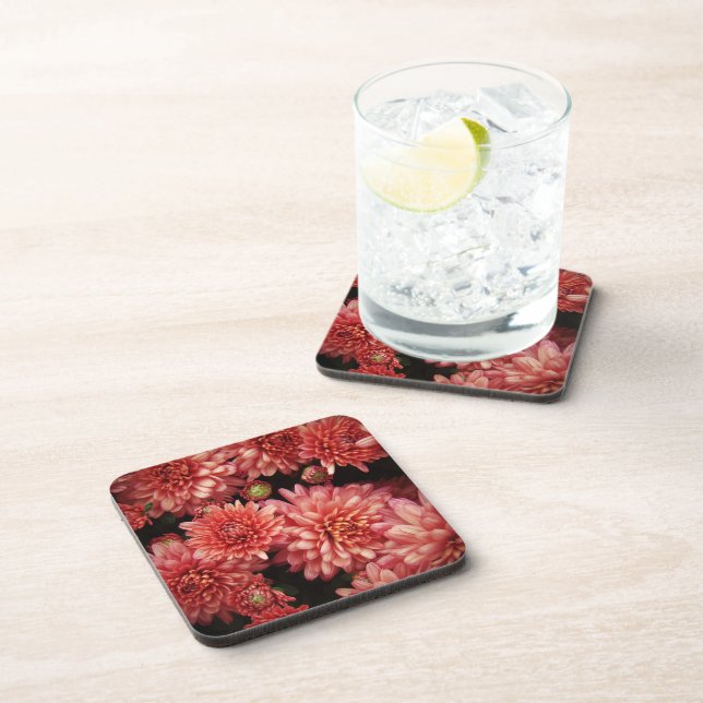 Rich Red Chrysanthemums Drink Coaster (Right Side)