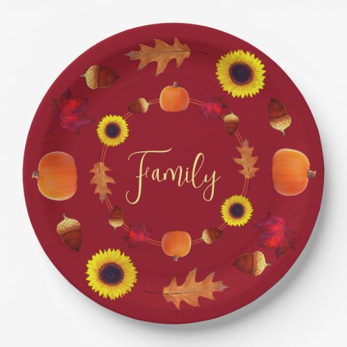 Rich Red Fall Family Gathering Paper Plates