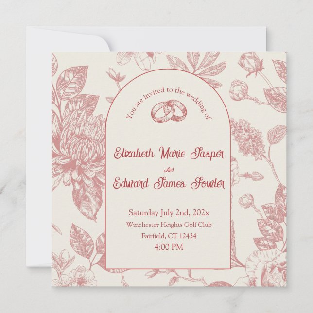 Rich Red French Floral Toile Floral  (Front)