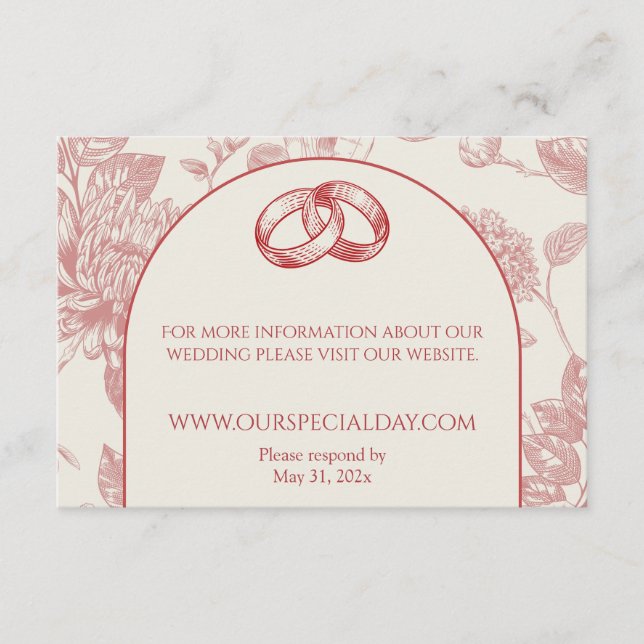 Rich Red French Floral Toile Floral Enclosure Card (Front)