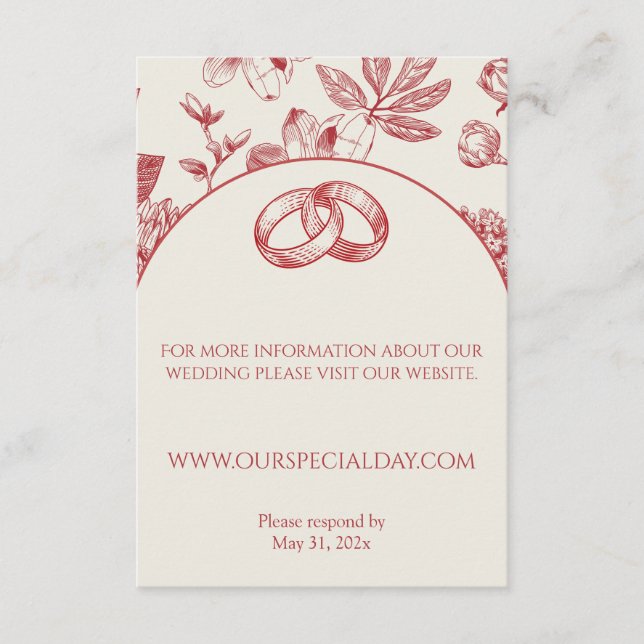 Rich Red French Floral Toile Floral Enclosure Card (Front)