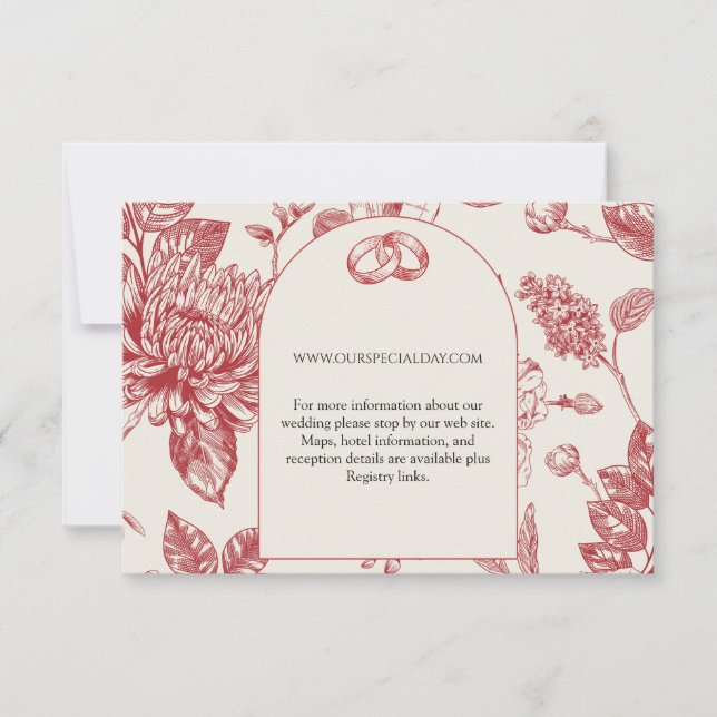 Rich Red French Floral Toile Floral Enclosure Card (Front)