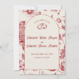 Rich Red French Floral Toile Floral Save the Date Invitation
