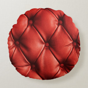 Rich Red Leather: Luxury Textured Detail Round Pillow