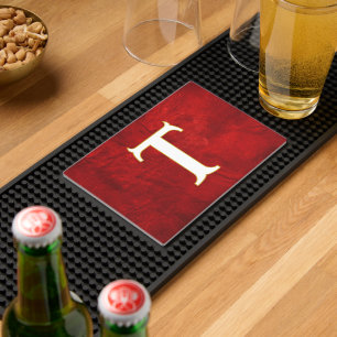 Rich Red Leather With Monogram Bar Mat