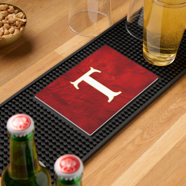 Rich Red Leather With Monogram Bar Mat (Insitu (Bar 2))