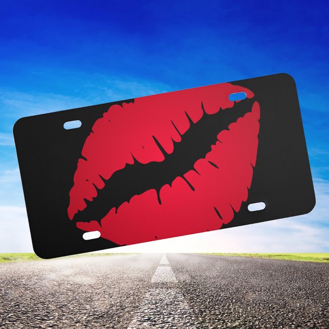 Rich Red Lipstick License Plate (Red Lipstick Kiss Decorative License Plate)