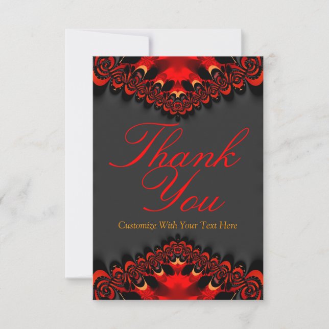 Rich Red/Orange & Black Thank You Note Invitation (Front)