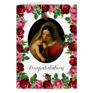 Rich Red Pink Roses Catholic Blessings New Baby Cards