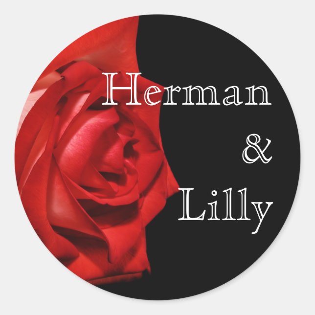 Rich Red Rose Personalized Wedding Classic Round Sticker (Front)
