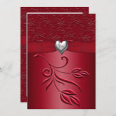 Rich Red Silver Heart Floral Wedding Invitation (Front/Back)