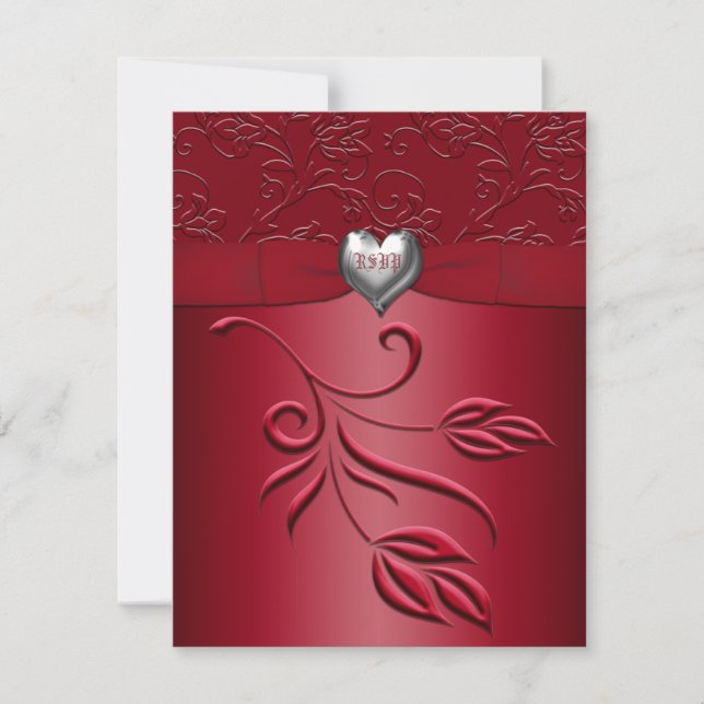 Rich Red Silver Heart Reply Card (Front)