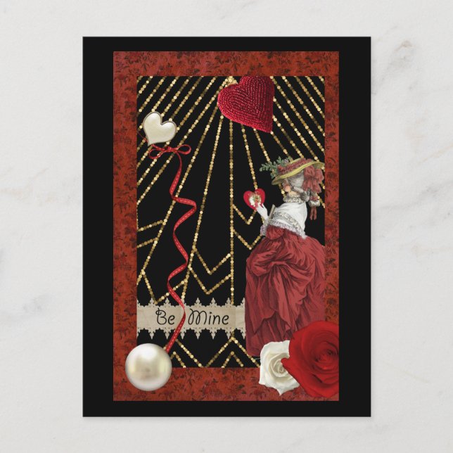 Rich Reds Marie Antoinette Fashion Valentine Holiday Postcard (Front)