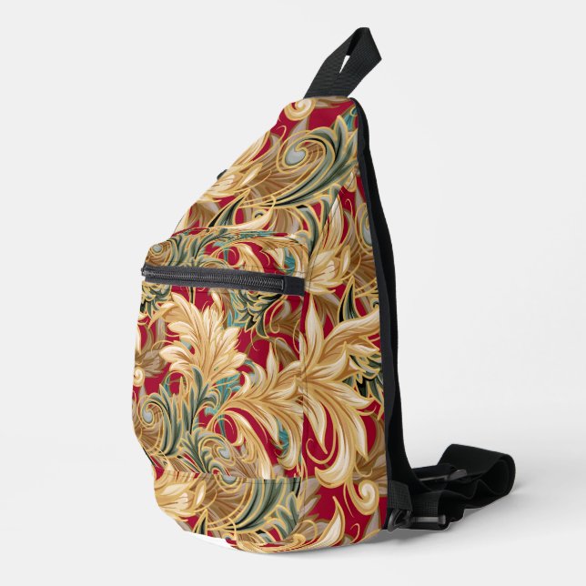 Rich Rococo Acanthus Leaf Pattern/Red & Green Sling Bag (Right Corner)