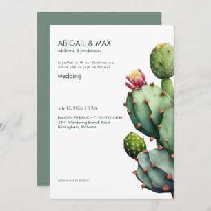 Rich Sage Tropical Cactus Modern Wedding Invitation