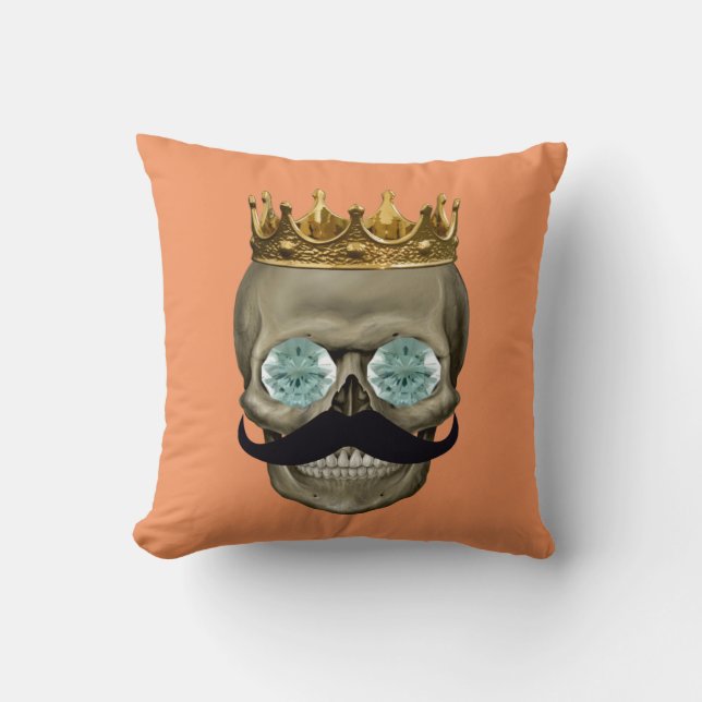 Rich Skull Mustache Throw Pillow (Front)