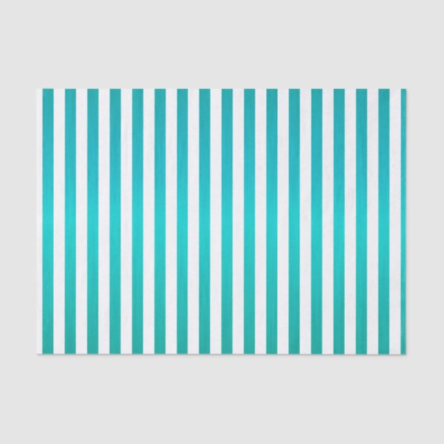 Rich Teal Blue and White Stripes Tissue Paper (Front)