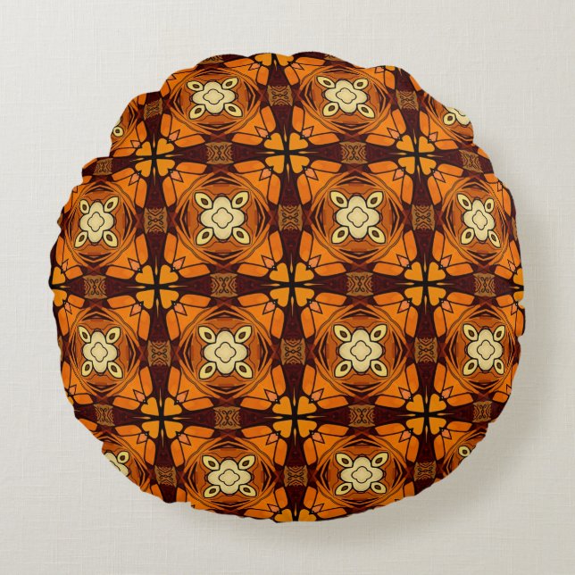 Rich Terracotta burnt orange brown pattern Round Pillow (Front)