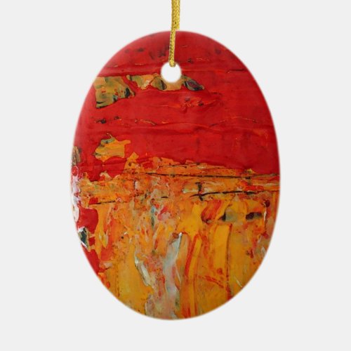 Rich Textured Red Yellow Abstract Ceramic Ornament