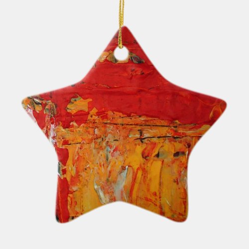 Rich Textured Red Yellow Abstract Ceramic Ornament