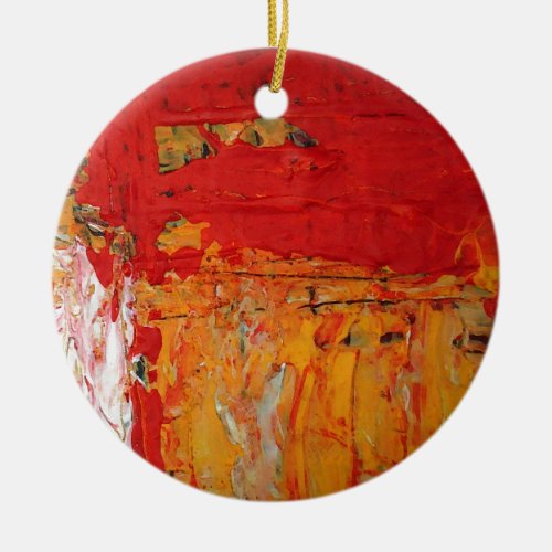 Rich Textured Red Yellow Abstract Ceramic Ornament