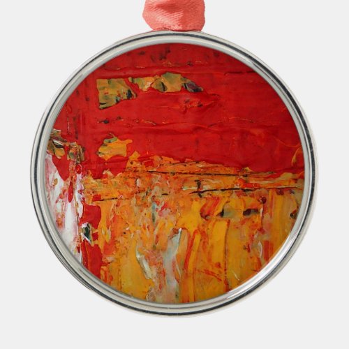 Rich Textured Red Yellow Abstract Metal Ornament