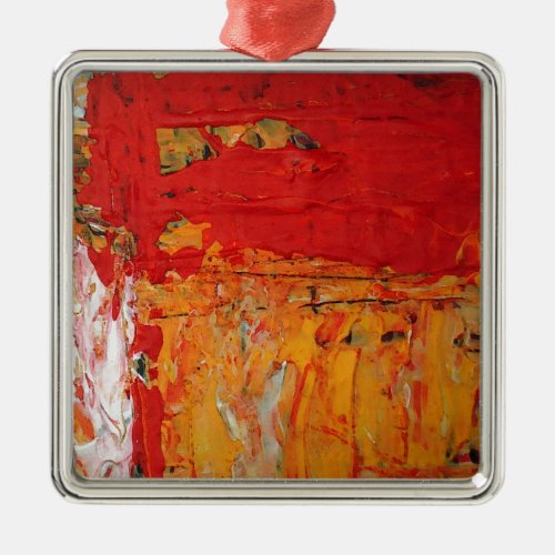 Rich Textured Red Yellow Abstract Metal Ornament