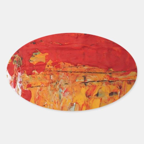 Rich Textured Red Yellow Abstract Oval Sticker