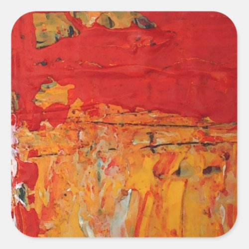 Rich Textured Red Yellow Abstract Square Sticker